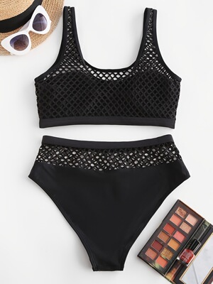 D 16317 Hollow Mesh Bikini Three-Piece Set 镂空网格比基尼三