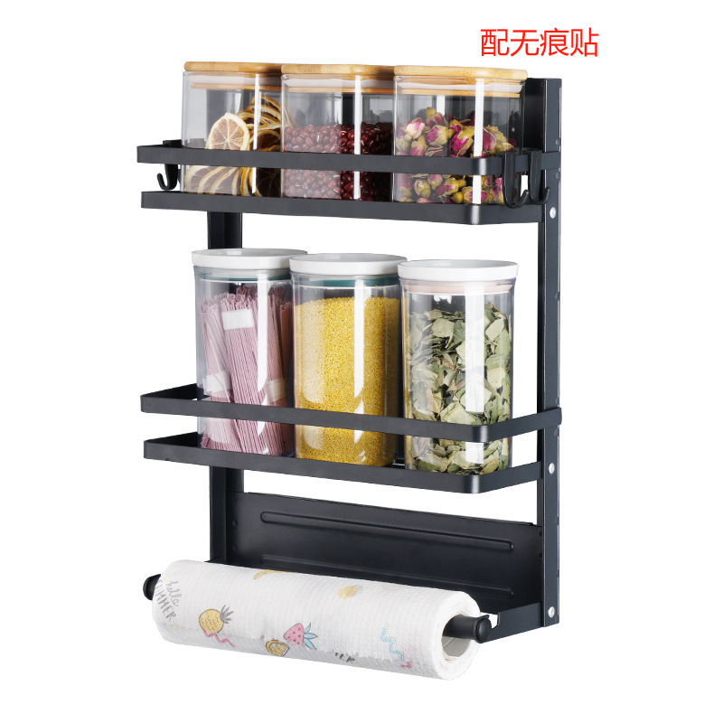 冷蔵庫磁気収納ラッククロスボーダー折りたたみパンチフリー壁掛けラックキッチンスパイスラックラップ収納サイドハンガー|undefined