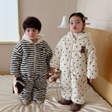 大小卷嘿甜心冬儿童睡衣三层加厚夹棉家居服儿童保暖套装-25077