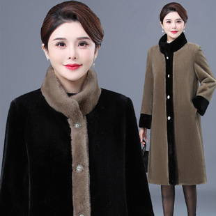 Бархатная демисезонная утепленная куртка для матери, длинный плащ, для среднего возраста, большой размер, длина макси