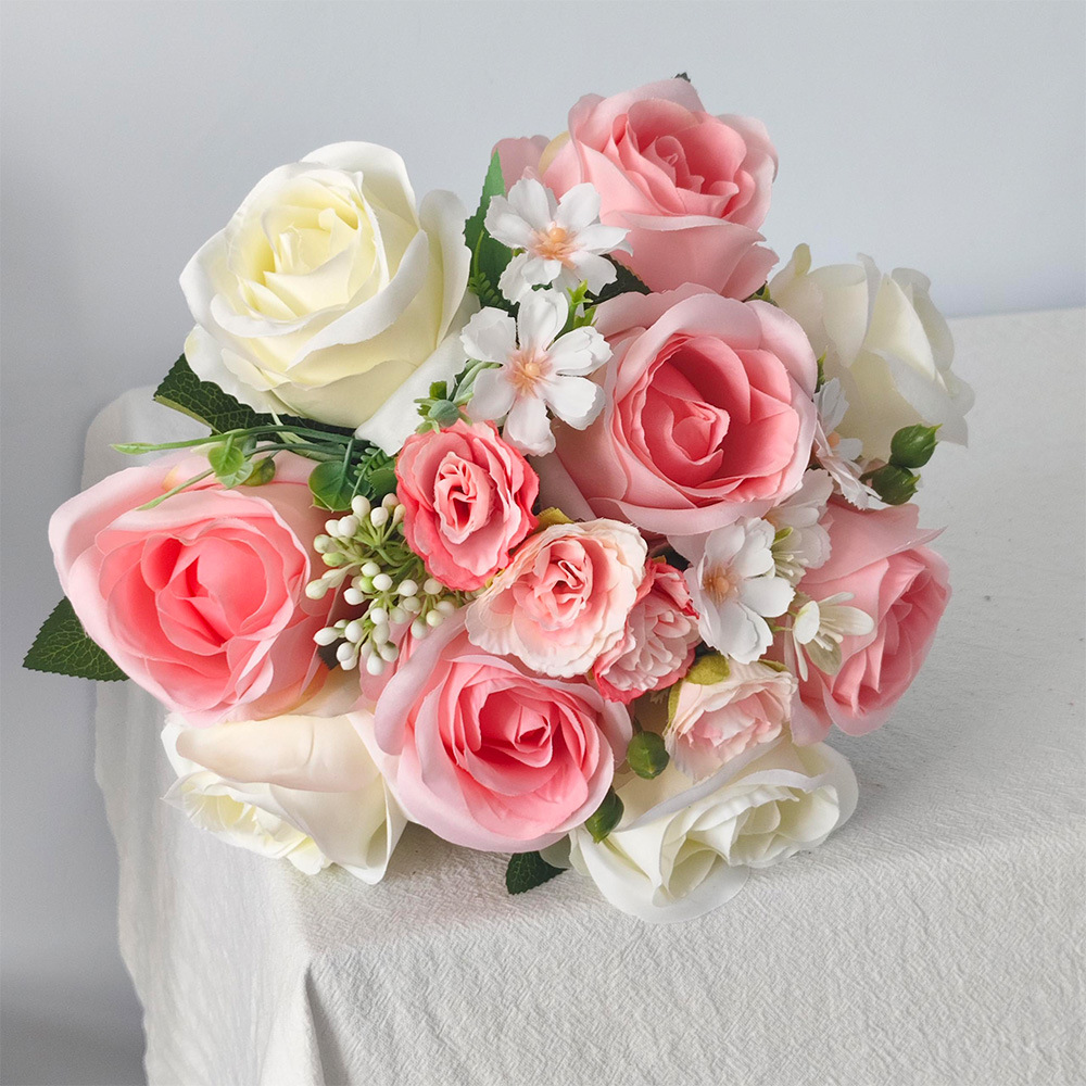 Simulación de seda multicanal flores de rosa simulación de flores props de disparo para el hogar decoración de seda flores falsas flores rosas transfronterizas