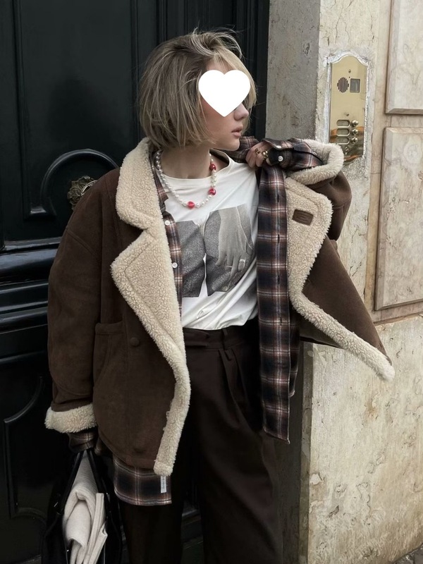 跨境亚马逊2025秋冬新款女装时尚宽松保暖复古羊羔毛外套D79245|undefined