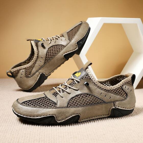 Leather Cowhide Cross-border New Men's Casual Sneakers Large Size Sewing Breathable Mesh Shoes Octopus Men's Shoes