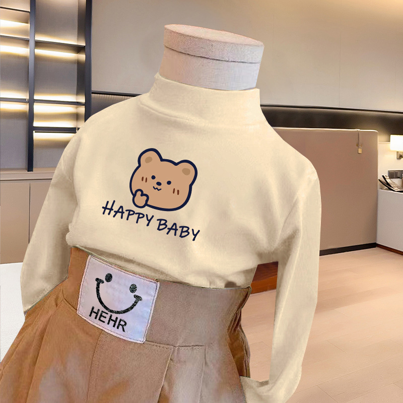Suministro directo de fábrica Primavera y otoño medio cuello alto para niños medianos y grandes Estilo occidental ropa interior manga larga dibujos animados ropa de invierno niños pequeños De terciopelo cálido top
