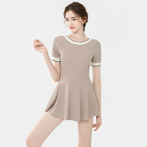 Momasong swimsuit women's one-piece skirt style new belly-covering slimming backless boxer-angle conservative hot spring swimsuit