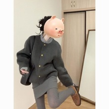 秋冬季穿搭一整套富家千金小香风感加厚毛呢外套半身裙两件套