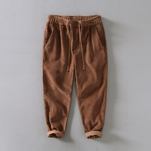 L8235日系复古灯芯绒直筒小脚休闲裤男士百搭青年宽松条绒长裤子