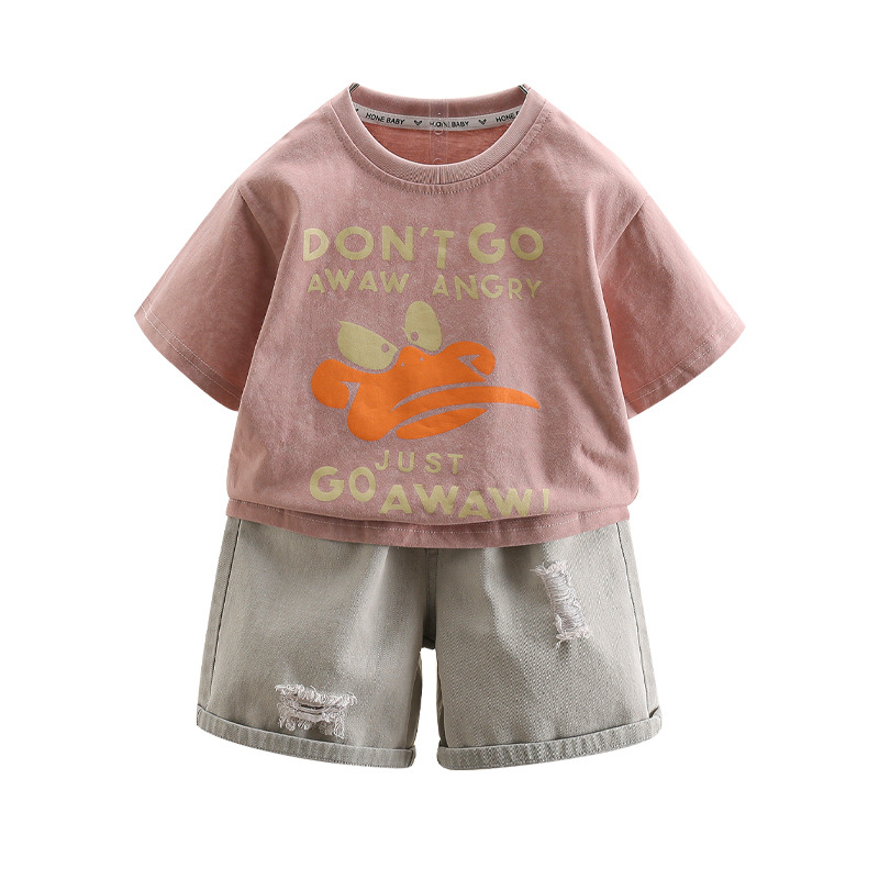 7416 pantalones cortos de mezclilla para niños traje de verano verano para niños manga corta 2025 nuevo traje de dos piezas de la calle frita para niños y bebés