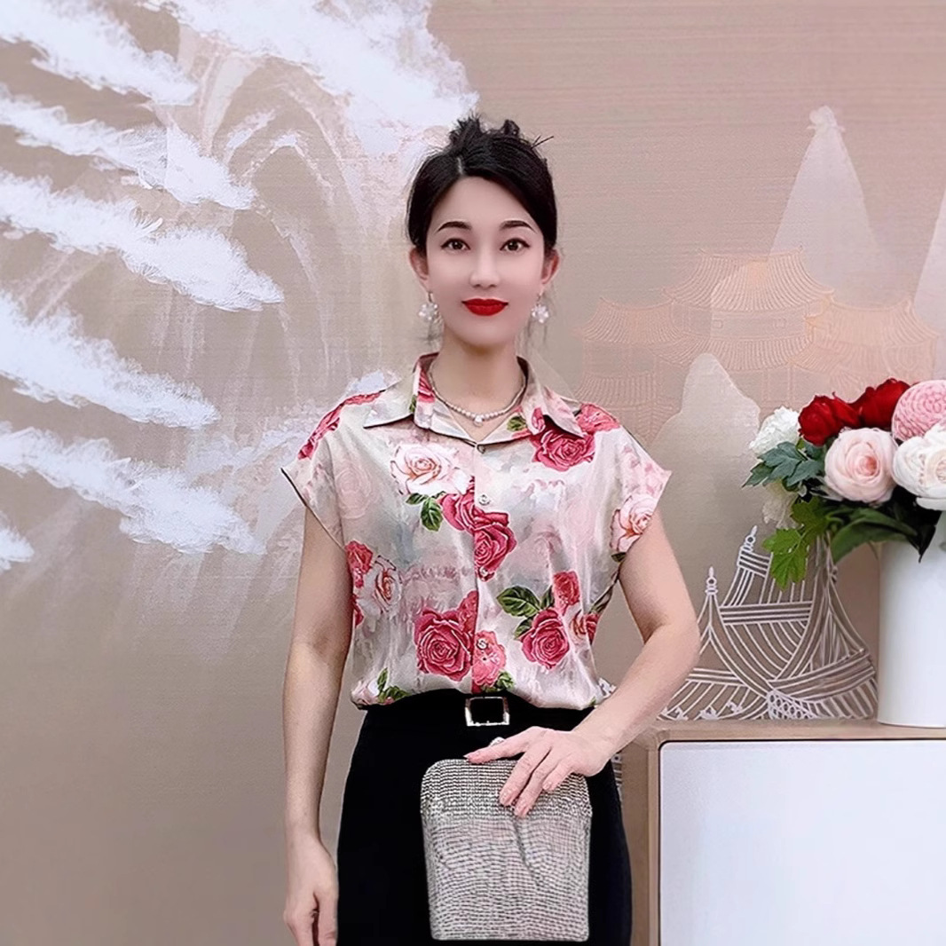 611粉色牡丹花洋气衬衣上衣衫打底小衫小衫儿又洋气打底衫