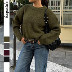 迪芸 欧美简约时尚毛织长袖纯色T恤毛衣女装2025秋冬亚马逊独立站