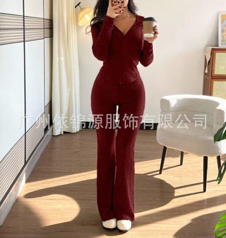 2025欧美跨境外贸女士修身春秋休闲拉链上衣长裤舒适套装|undefined