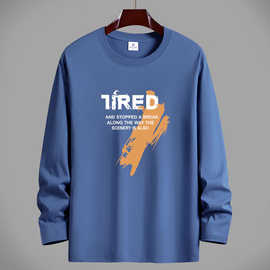 春秋青少年潮男装纯棉运动休闲长袖t恤印花体恤上衣圆领打底汗衫