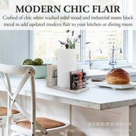 实木纸巾架桌面立式纸巾收纳架厨房吸油纸架抹布架铁木调料篮