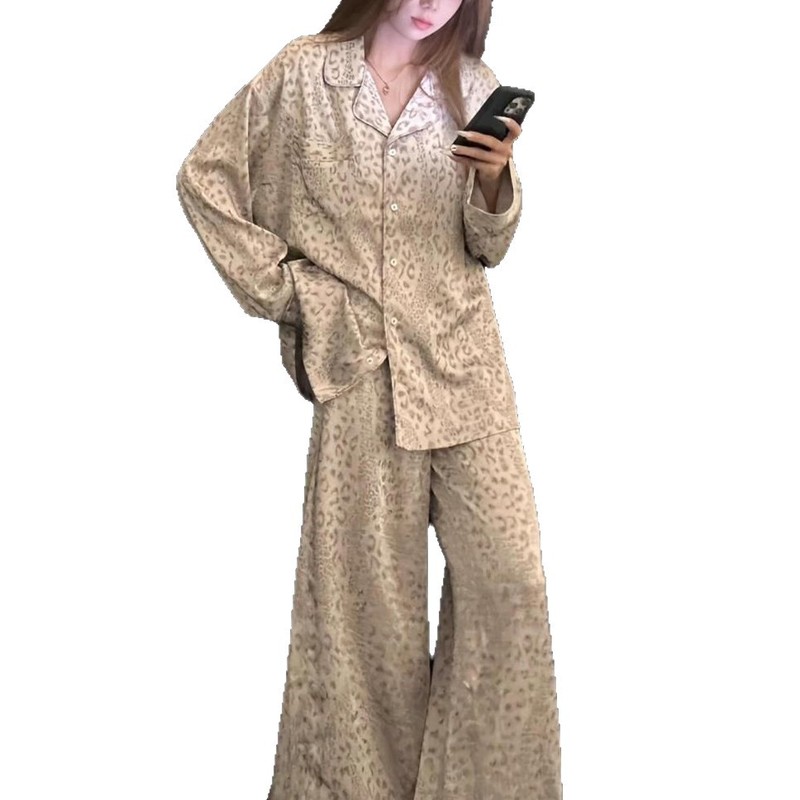 韩系高级感豹纹印花睡衣女款春秋季ins设计感显瘦休闲家居服套装|undefined