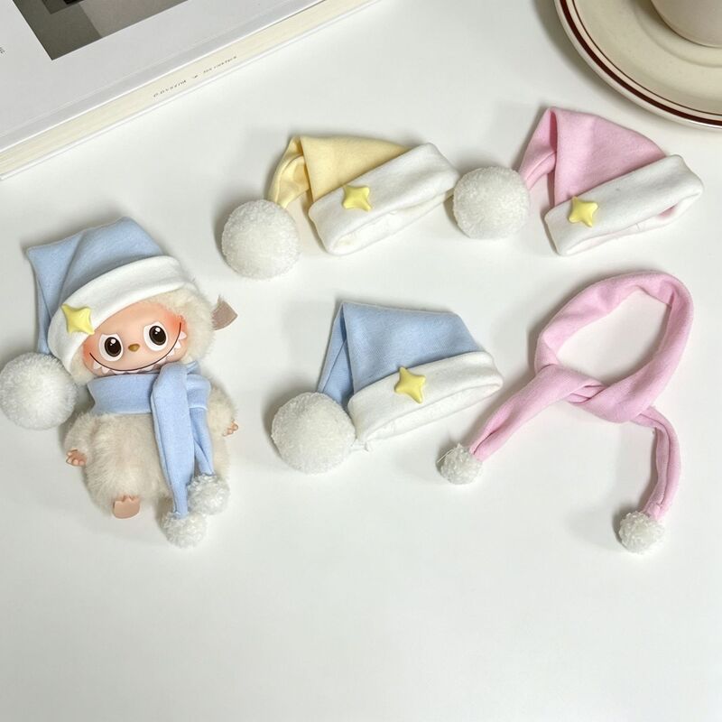 4.0 Heart Code Star Sleep Hat and Scarf Set 10cm Doll Clothes Labubu Doll Clothes Kt Wearable Cute Dress-Up