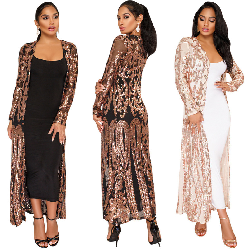 2025 Aliexpress Hot-Selling Amazon Sequin Long Dress, Popular in Europe and America, Sexy Sequin See-Through Cardigan Dress 2025 Aliexpress Hot-Selling Amazon Sequin Long Dress, Popular in Europe and America, Sexy Sequin See-Through Cardigan Dress