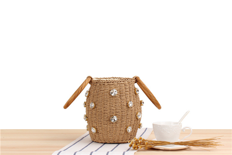 Women's Small Spring&summer Straw Solid Color Vacation Bucket String Straw Bag display picture 5