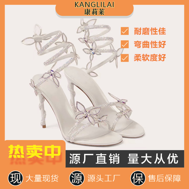 Cross-Border Factory Spring and Summer New Rc Snake-Shaped Butterfly Diamond Flower Stiletto Heel Roman Sandals Boots European and American Banquet Women's Shoes