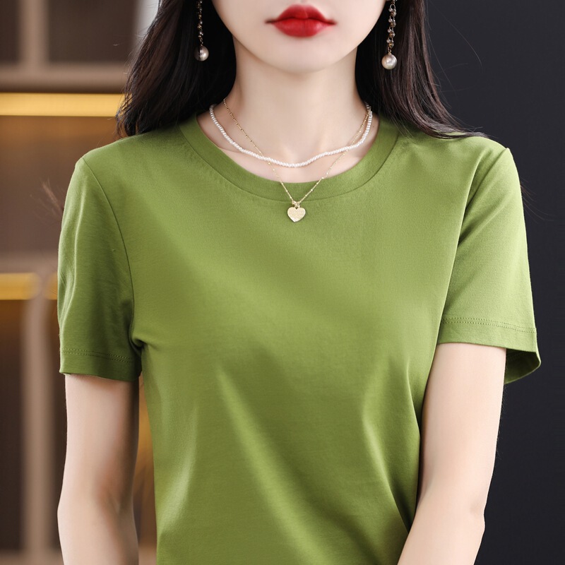 80 Count Mercerized Cotton T-Shirt Short-Sleeved Women's Summer New Pure Cotton Round Neck Basic Top Combed Cotton White T-Shirt 80 Count Mercerized Cotton T-Shirt Short-Sleeved Women's Summer New Pure Cotton Round Neck Basic Top Combed Cotton White T-Shirt
