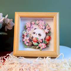 Fusion Dream Culture New Panda 3D Decorative Painting DIY Gift Small Shelf Accent Intangible Cultural Heritage Paper Carving Painting Glass Frame Picture
