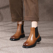 真皮女式靴子2022新款英伦风复古骑士靴切尔西短靴加绒保暖瘦瘦靴