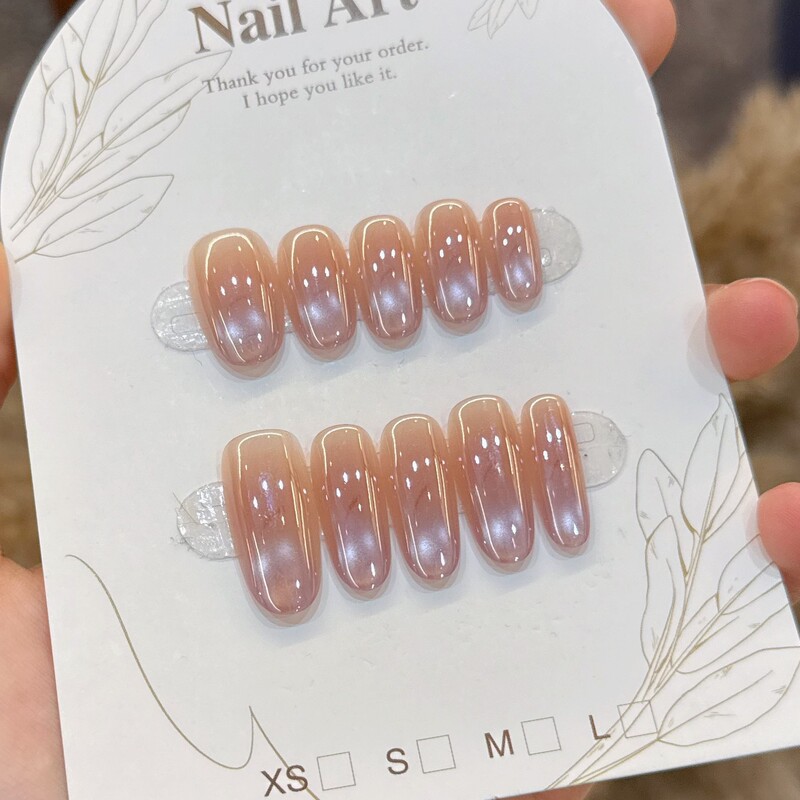 【Purple Morning Dew】Purely Handmade Premium Wearable Nail Art Aurora Light Purple Fingertip Light-Catching Cat Eye Nail Stickers