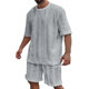 Europe and America 24 Amazon Knitted Solid Color Jacquard Summer Casual Crewneck Pullover Short Sleeve Shorts Sports Men's suit