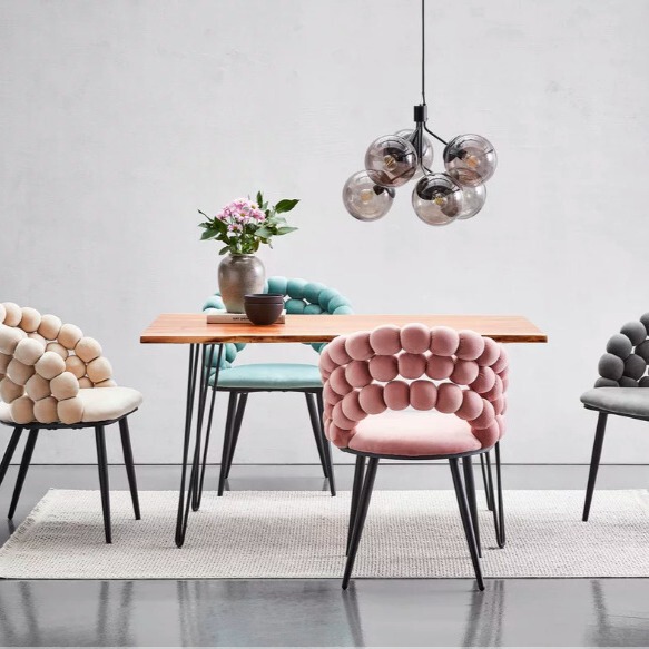 Nordic Light Luxury Dining Chair Makeup Chair Bedroom Princess Chair Ball Chair Velvet Woven Armrest Casual Home Chair