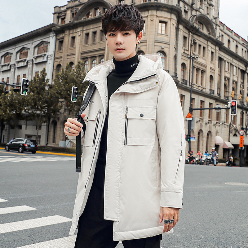 Chaqueta de plumón para hombre mediano y largo en 2025, nueva marca de moda de invierno caliente de moda coreana, chaqueta guapo para hombre