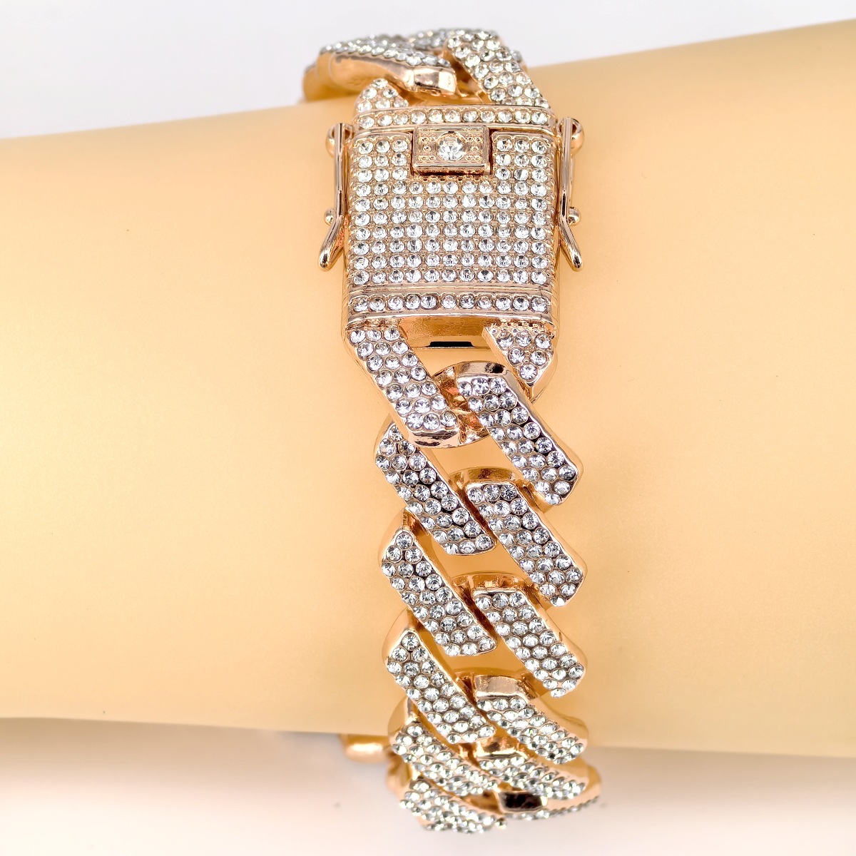 Bracelet chaîne cubaine en alliage doré avec strass collier_voghion.com