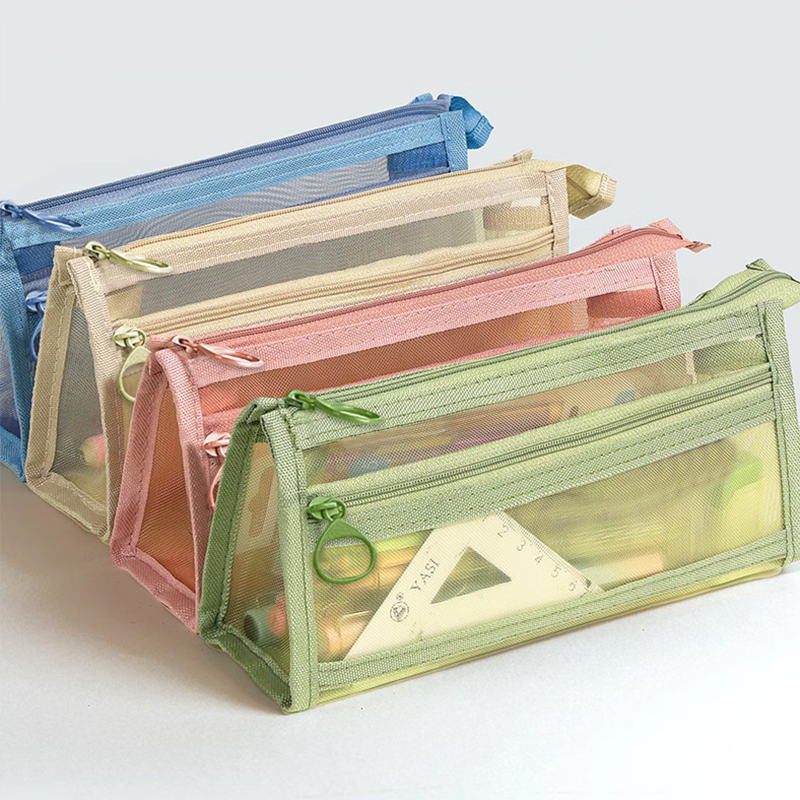 透明メッシュ学生試験専用文具バッグ子供用鉛筆バッグ二層立体大容量文具箱男性と女性用|undefined