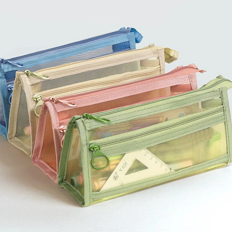 Прозрачная сетчатая сумка-карандаш для учащихся начальной школы, сумка для канцелярских принадлежностей для экзаменов, детская сумка-карандаш, двухслойная стерео коробка для канцелярских принадлежностей большой емкости