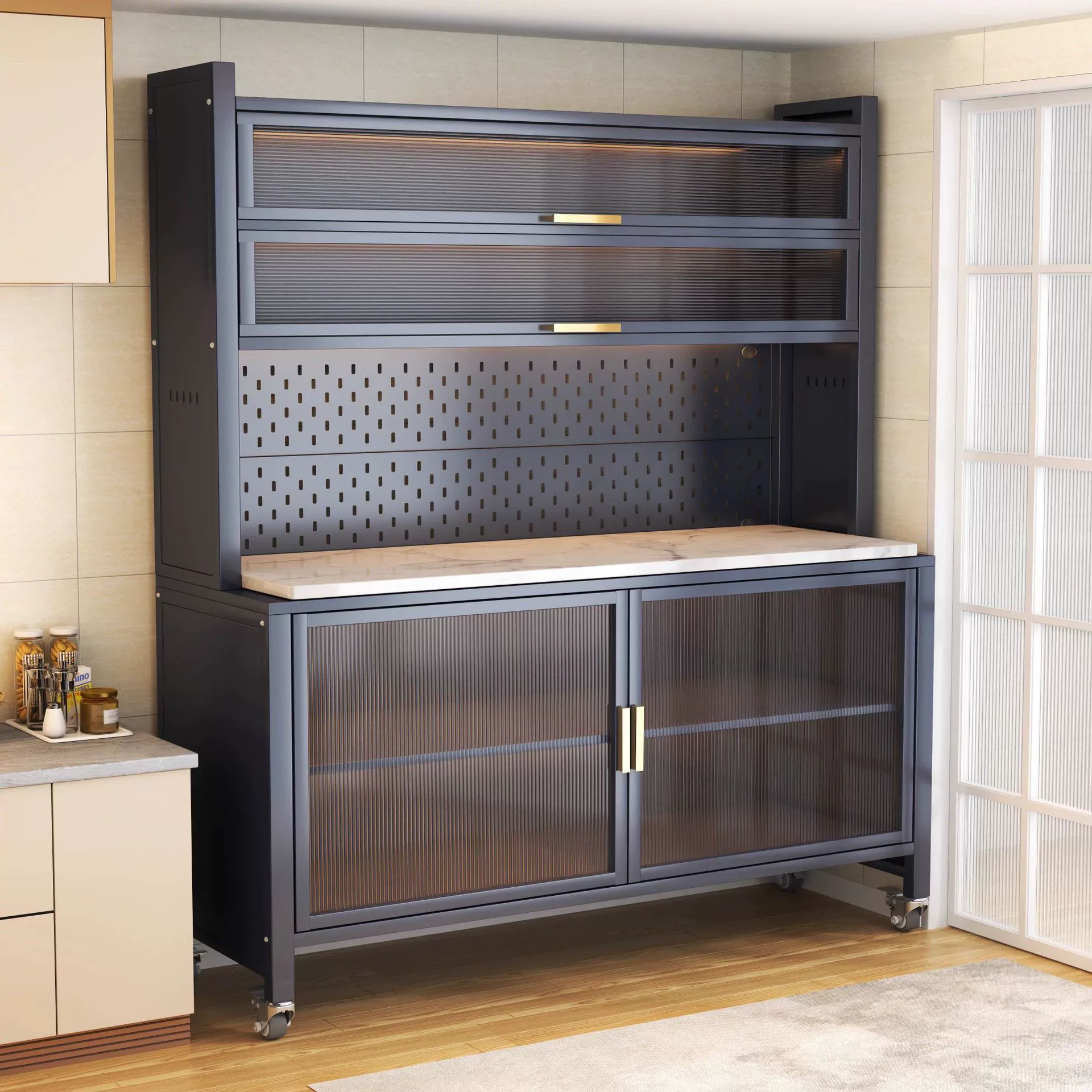 Кухонная полка, многослойный напольный шкаф для хранения из сланца, бытовой многофункциональный шкаф для хранения, шкаф для микроволновой печи