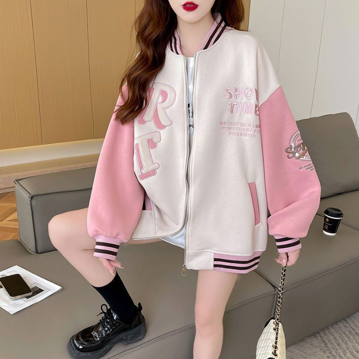 Abrigo de otoño para niñas 2024 nuevos niños de mediana edad, primavera, otoño e invierno, uniforme de béisbol, versión para estudiantes, chaqueta de punto con cremallera, marea