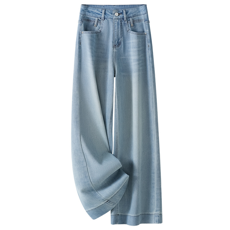 Light Blue Wide-Leg Jeans for Women, 2026 New Spring High-Waisted Straight-Leg Pants, Loose Slimming Wide-Leg Long Pants