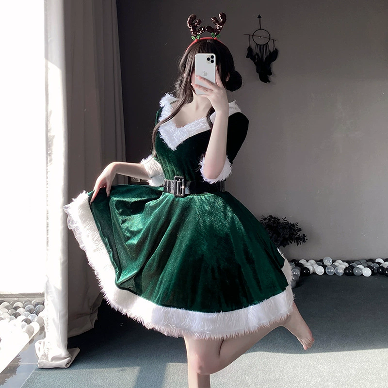 Красное Новогоднее рождественское платье-рубашка, атмосферная одежда, женский сексуальный костюм, осенне-зимняя бархатная верхняя юбка-труба