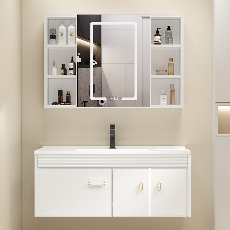 Gabinete de baño de aluminio espacio combinación cuarto de baño lavabo integrado lavabo de cerámica mesa de lavado hogar balcón lavabo