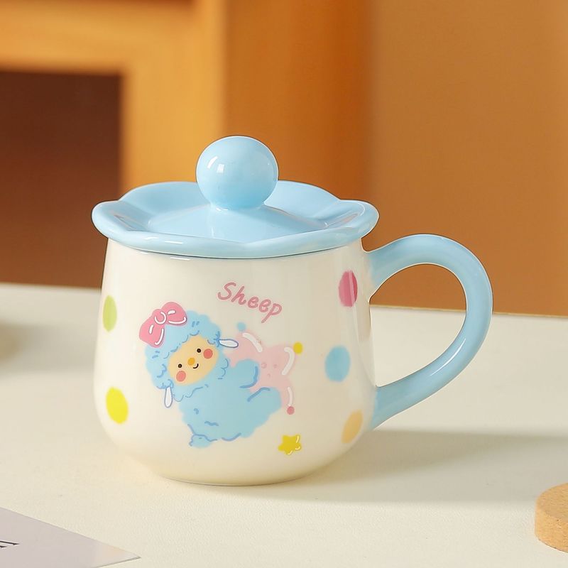 蓋付きのかわいい漫画のセラミックマグ、新鮮で見栄えの良い朝食ミルクカップ、オフィスコーヒーカップ、お土産|undefined