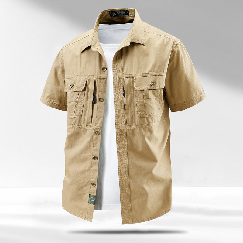 Classic Workwear Short-Sleeved Shirt Summer Men's Casual Versatile Workwear Washed Shirt Loose Pure Cotton Half-Sleeved Shirt