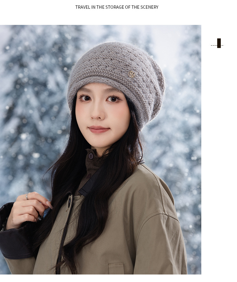 Autumn Winter Women Fashion Versatile Knitted Solid Color Head Wrap Warm Thickened Fleece Yarn Mom Hat_voghion.com