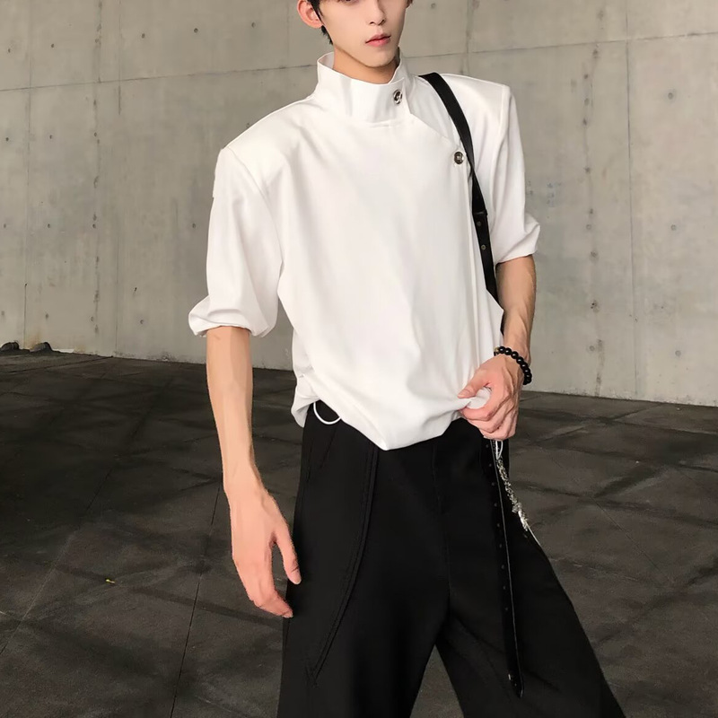2026 Summer Men's Shirts, New Men's Clothing, Men's Stand-Up Collar, Diagonal Placket, Short-Sleeved, Non-Iron, Thin Shirts 2026 Summer Men's Shirts, New Men's Clothing, Men's Stand-Up Collar, Diagonal Placket, Short-Sleeved, Non-Iron, Thin Shirts