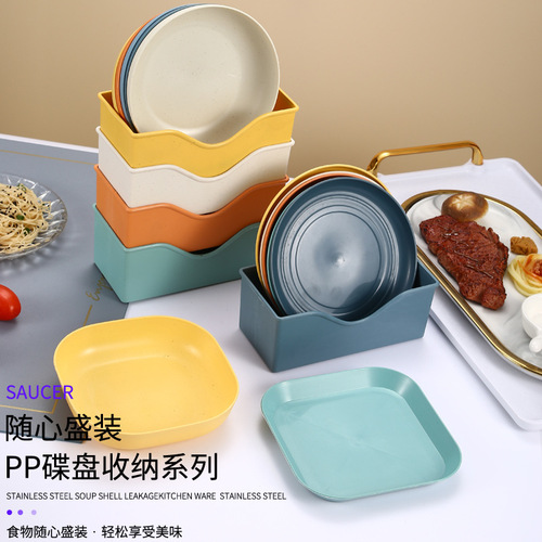 Household wheat straw bone spitting dish with base, fruit table garbage round square plastic dish, factory direct sale