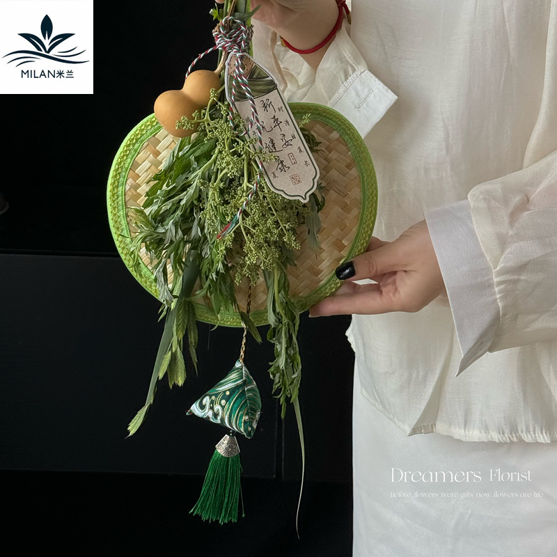 Boat Boat Colgante Fu Bao material DIY colorido bolsillo de arroz de moxa envasado ramo de flores colgantes de decoración de la puerta