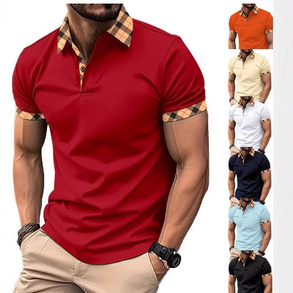 Nueva estación independiente eBay transfronteriza europea y americana de los hombres de la moda de la solapa de los hombres delgados camiseta de polo camisa de manga corta de los hombres