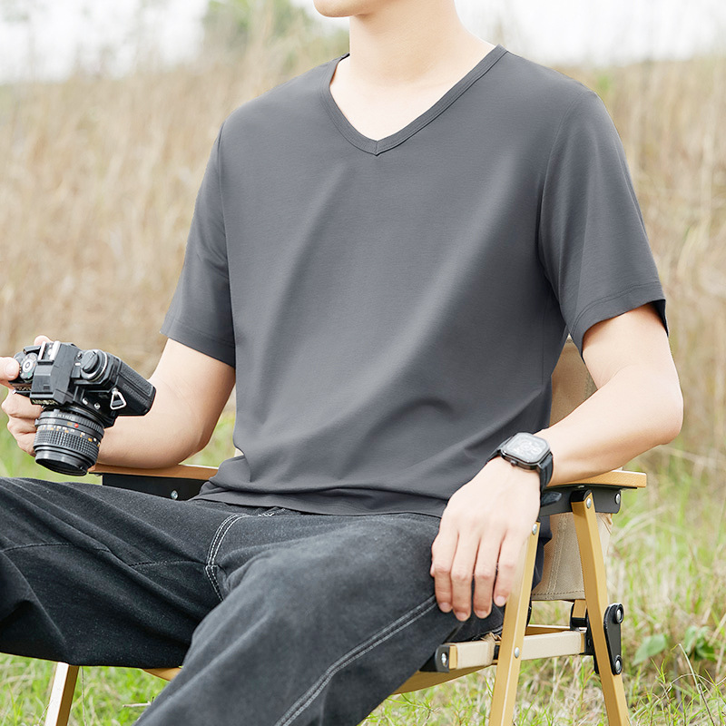 Camiseta modal para hombre, manga corta, cuello redondo, camisa suelta vieja, media manga delgada, camiseta de verano para hombre de talla grande