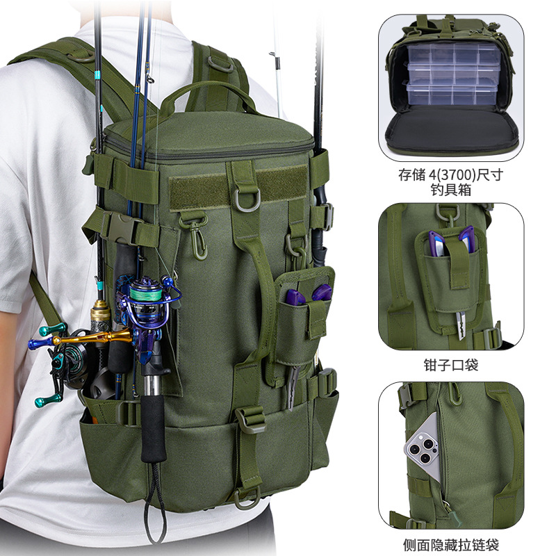 Cross-Border Outdoor Men's Backpack, One Bag, Multi-Purpose, Large-Capacity, Single-Shoulder Portable Travel Bag, Fishing Pole, Lure Bag