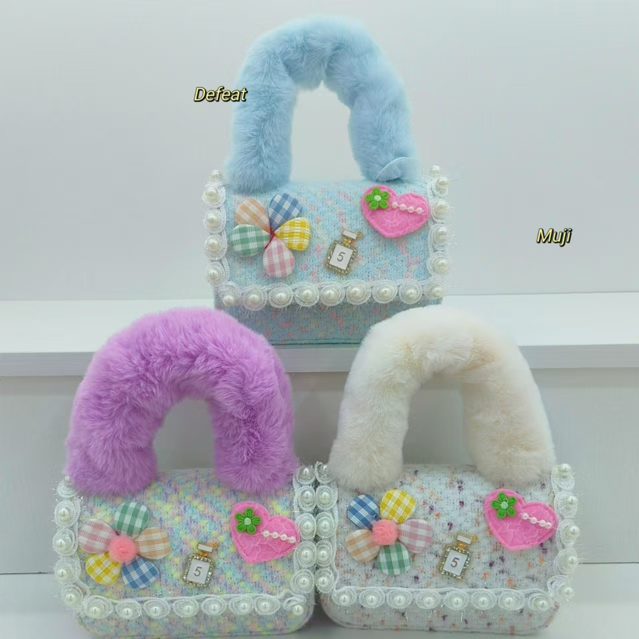 Bolso de peluche, bolso de hombro de niña, bolso cuadrado, bolso de accesorios de encaje de niña, bolso de cambio de cadena