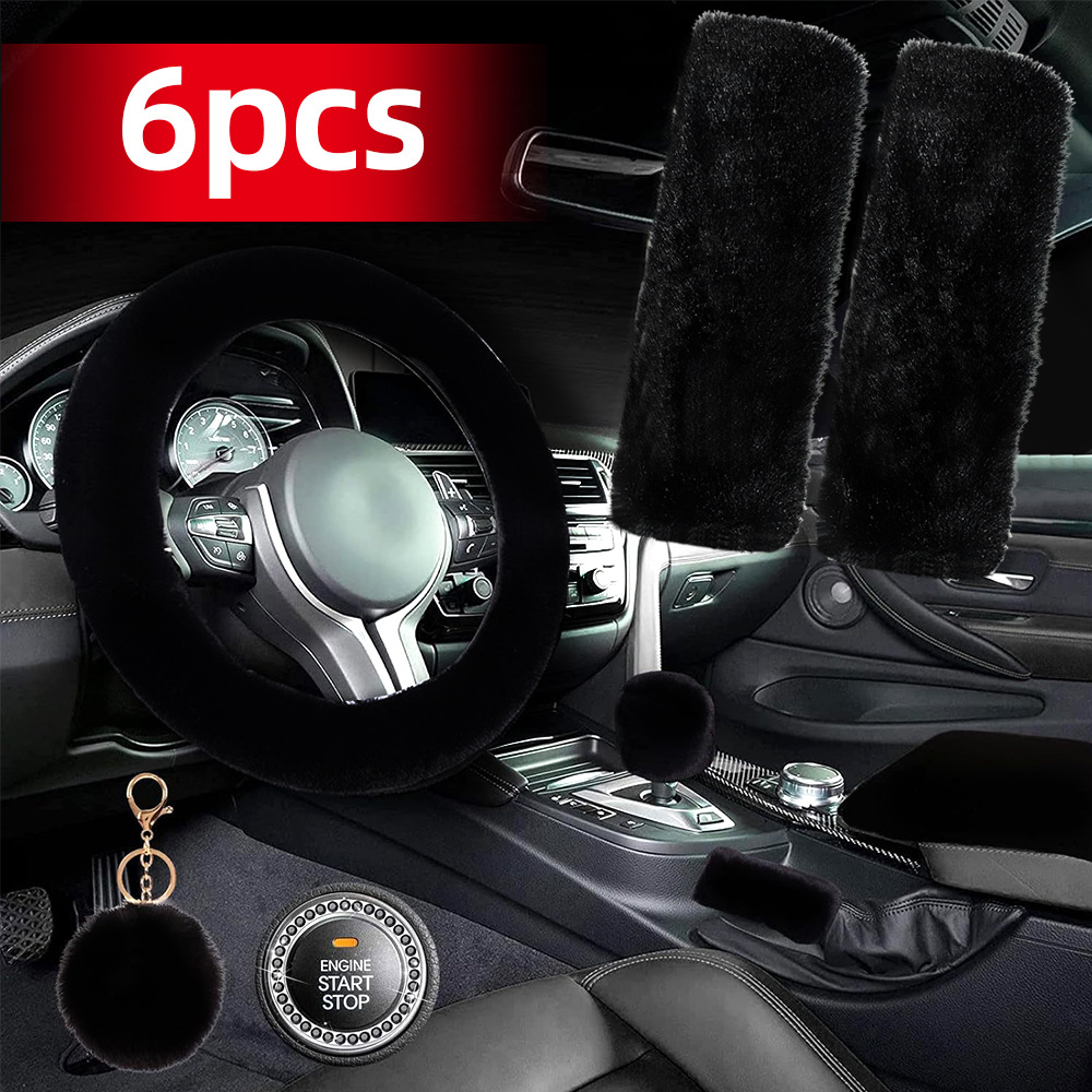 Car steering wheel cover plush high-end sense shoulder pad handbrake cover armrest box pad eight pieces winter cross-border explosion suit