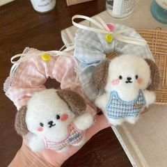 超仙韩系可爱小狗蕾丝花边蝴蝶结大肠发圈甜美发饰少女马尾头绳