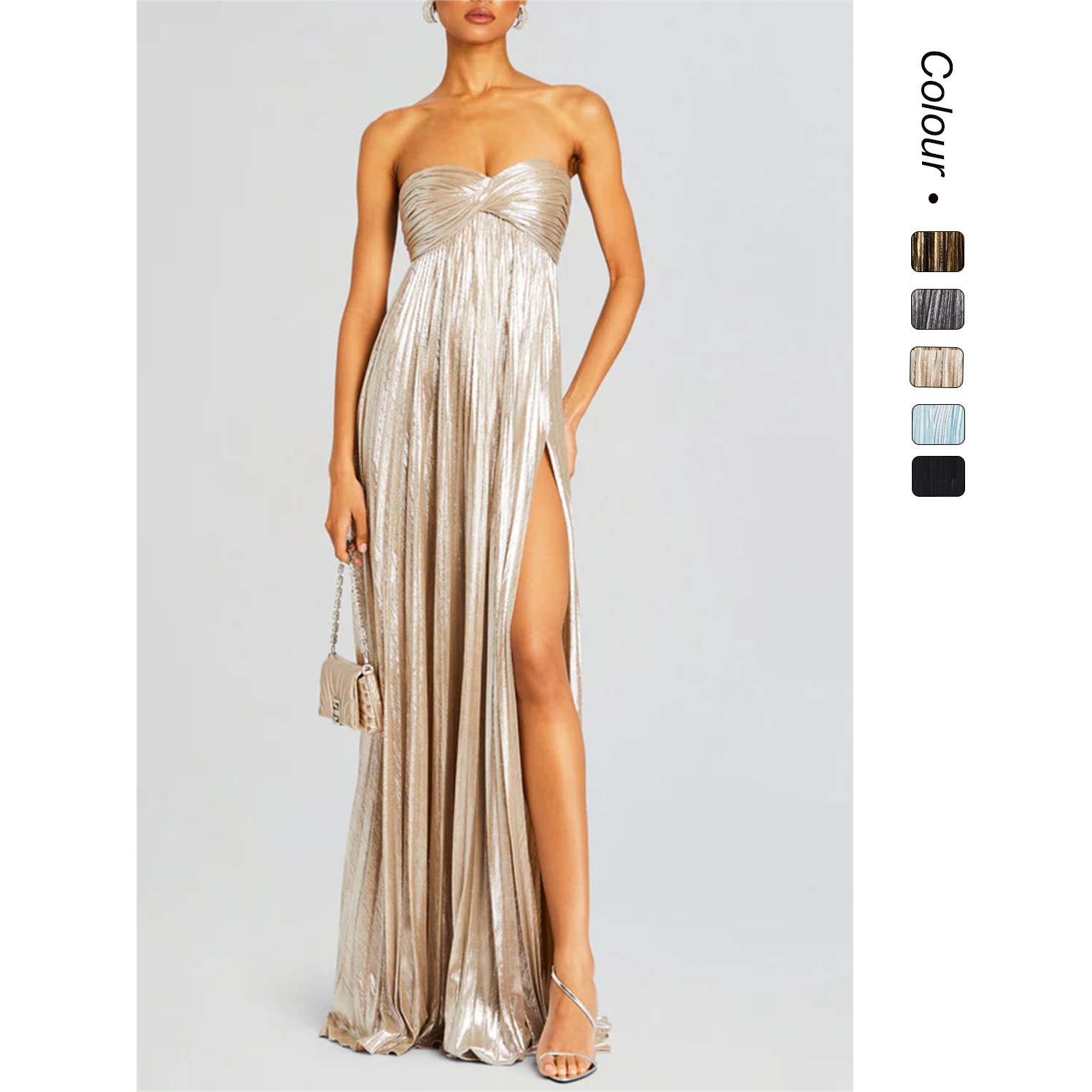 In Stock 25 Years Old European and American Summer Style Strapless Dress with Elegant Texture and Sexy Slit, Women's Evening Dress 68835